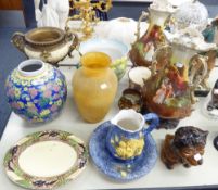 GROUP OF MID 20TH CENTURY AND LATER PORCELAIN ITEMS TO INCLUDE; PAIR OF CAPODIMONTE STYLE VASES,