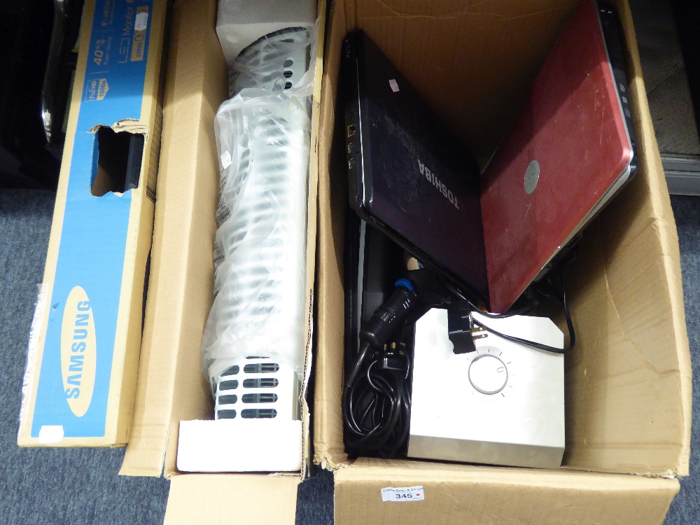 TOSHIBA AND DELL LAPTOP, TWO HAIRDRYERS, DAEWOO 2000W CONVECTOR HEATER AND SAMSUNG MONITOR (SOLD