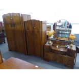 LEBUS (HL) WALNUTWOOD BEDROOM SUITE COMPRISING; DOUBLE WARDROBE, GENTLEMAN'S WARDROBE AND DRESSING