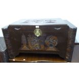 CHINESE CARVED CAMPHOR WOOD COFFER, WITH ROUNDED FORECORNERS, 3' WIDE