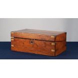 VICTORIAN BRAS BOUND FIGURED WALNUT PORTABLE WRITING SLOPE, of typical form, the interior with
