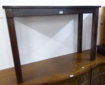 AN ORIENTAL EBONY NARROW OBLONG SIDE TABLE OR SMALL CUPBOARD WITH TWO GLAZED DOORS