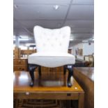 MODERN VICTORIAN STYLE BUTTON UPHOLSTERED BOUDOIR ARMLESS, LOW SEATED NURSING CHAIR