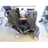 GRACO STADIUM DUO DOUBLE PUSHCHAIR, HAVING FOOT RESTS, RETRACTABLE SUN VISORS, BASKET TO THE BOTTOM,