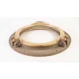 HEAVY CAST BRASS SHIPS PORTHOLE, of conventional design but lacking hinge pin, fastening pieces