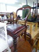 SET OF FOUR VICTORIAN MAHOGANY BALLOON BACK DINING CHAIRS, each with flat fronted drop-on seat