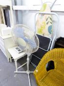 FLOOR STANDING ELECTRIC FAN, TABLE TOP ELECTRIC FAN, AN IRONING BOARD AND A SMALL SET OF STEPS (4)