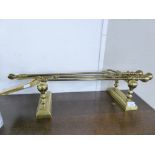 GROUP OF BRASS FIRE IRONS AND STAND