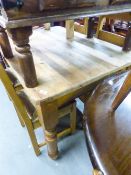 CHUNKY PINE KITCHEN TABLE WITH DRAWER AND SET OF FOUR PINE DINING CHAIRS