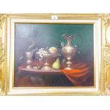 A MODERN 'PASTICHE' OIL PAINTING ON CANVAS STILL LIFE IN A GILT FRAME