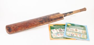 'WALLY HAMMOND' WILLOW CRICKET BAT, handle grip a/f, together with TWO 'CLASSIC' CIGARETTE CARD