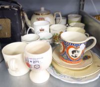 A POTTERY TEAPOT '1914 ALLIES'; EIGHT MAINLY ROYAL COMMEMORATIVE CERAMIC MUGS; ANOTHER 'MONKEY'