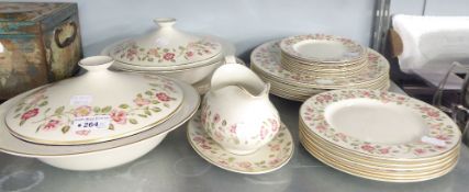 WEDGWOOD 'WOODLAND ROSE' CHINA DINNER SERVICE FOR SIX PERSONS