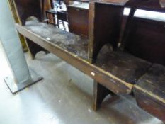 STAINED WOOD BENCH WITH BACK PANEL, HAVING METAL FRAME SUPPORTS 60" (152.4cm) long, 33" (83.8cm)