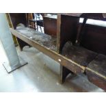 STAINED WOOD BENCH WITH BACK PANEL, HAVING METAL FRAME SUPPORTS 60" (152.4cm) long, 33" (83.8cm)