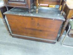 LARGE STAINED WOOD BLANKET BOX, WITH END HANDLES