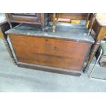 LARGE STAINED WOOD BLANKET BOX, WITH END HANDLES