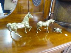 SET OF THREE BRASS HORSE FIGURINES, A STALLION, MARE AND FOAL (3)