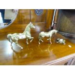 SET OF THREE BRASS HORSE FIGURINES, A STALLION, MARE AND FOAL (3)