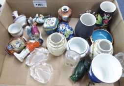CERAMICS AND GLASS, MIXED LOT OF SMALL ITEMS-SEVRES STYLE BOX AND COVER, TWO PAIRS OF VASES, TWO