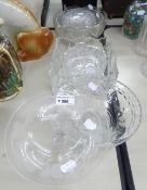 SEVEN PIECES OF CUT GLASS- GOOD QUALITY CONICAL, FOOTED BOWL, FOUR OTHERS, one square, and a TAZZA