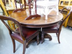 EARLY NINETEENTH CENTURY MAHOGANY BREAKFAST TABLE, the moulded circular snap top above a heavy