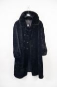 LADY'S LUSTROUS BLACK BEAVER LAB ANKLE LENGTH COAT, with revered collar, double breasted four button