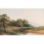 W. B. HENLEY (fl. 1854 - 56) WATERCOLOUR DRAWING Wooded river landscape Signed lower left 10 1/2"