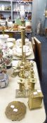 METAL WARES- THREE PAIRS OF BRASS SMALL CANDLESTICKS, COLUMN PATTERN TABLE LAMP, ANOTHER, CARRIAGE