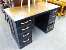 BLACK PAINTED TWIN PEDESTAL DESK, 30" (76.3cm) high, 48" (121.8cm) wide