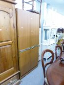 MODERN TEAK EFFECT TWO DOOR WARDROBE AND AN OAK DINING CHAIR (2)