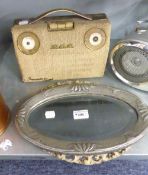 GEC VINTAGE PORTABLE RADIO AND TWO SMALL FRAMED OVAL WALL MIRRORS