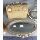 GEC VINTAGE PORTABLE RADIO AND TWO SMALL FRAMED OVAL WALL MIRRORS