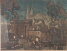 FREDERICK MARRIOTT (1860-1941) ARTIST SIGNED ETCHING IN COLOURS 'Chartres, France' 11 ½" x 15"