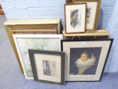 THREE AMATEUR OIL PAINTINGS, LANDSCAPES, AN ARTIST SIGNED MEZZOTINT, ELIZABETHAN FEMALE PORTRAIT AND