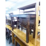 AN ORIENTAL EBONY NARROW OBLONG SIDE TABLE OR SMALL CUPBOARD WITH TWO GLAZED DOORS