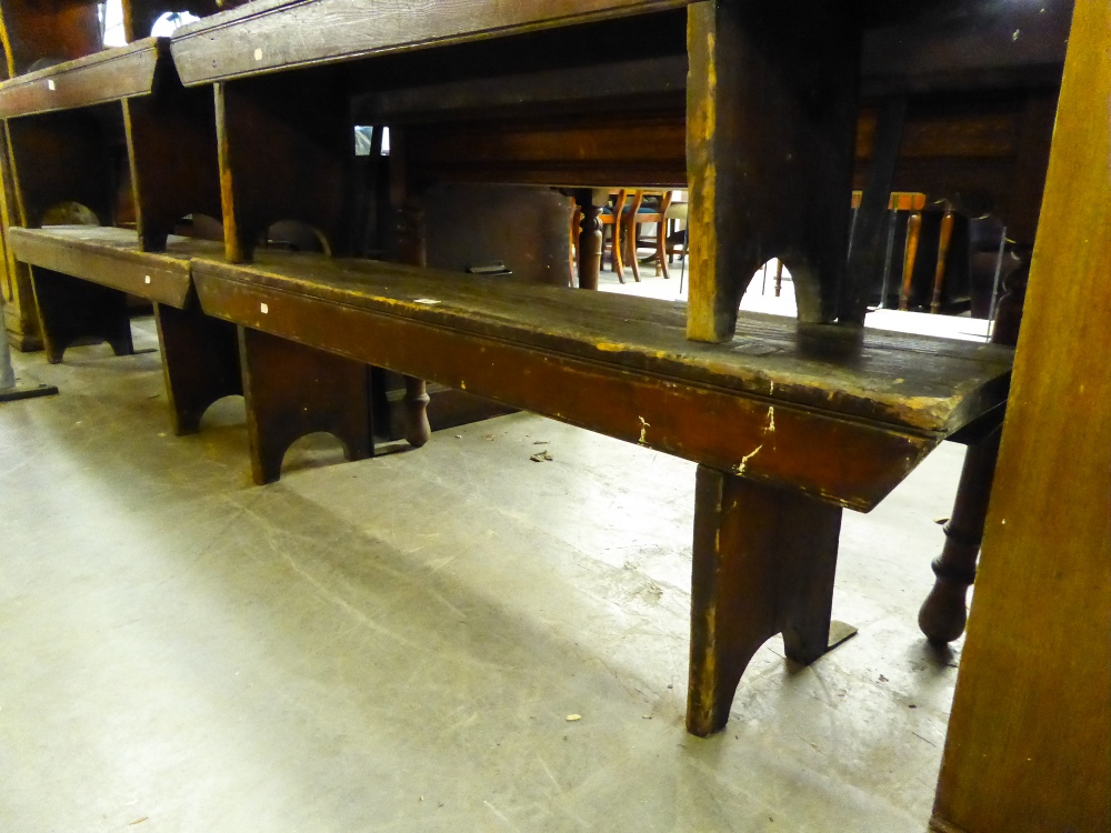 STAINED WOOD BENCH WITH BACK PANEL, HAVING METAL FRAME SUPPORTS 60" (152.4cm) long, 33" (83.8cm)