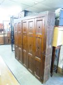 LARGE, TWO PANEL DOOR, STAINED WOOD STORAGE CUPBOARD, 71" (180.3cm) wide, 70" (177.8cm)high, 11 1/2"