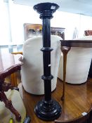 BLACK PAINTED WOODEN JARDINIERE STAND, WITH TURNED COLUMN