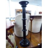 BLACK PAINTED WOODEN JARDINIERE STAND, WITH TURNED COLUMN