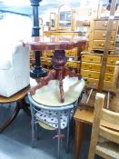 ITALIAN MARQUETRY TOP LOW COFFEE TABLE, A GENTLEMAN'S VALET STAND AND A MODERN TWO SEATER TABLE