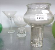 LSA POLISH HANDMADE LARGE COCKTAIL GLASS (LABELLED), A STUDIO GLASS PEDESTAL CAMPANA SHAPED BOWL AND