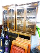 VICTORIAN MAHOGANY GLAZED BOOKCASE - TOP ONLY, ANOTHER BOOKCASE WITH GLASS SLIDING DOORS AND TWO