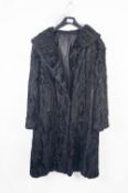 LADY'S BLACK NUTRIA LAMB FULL LENGTH COAT, with shawl collar, slit pockets, hook fastening front and