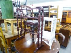 WOODEN TOWEL HORSE AND A WHITE LOOM BEDSIDE PEDESTAL