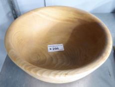 SCOTCH ELM TURNED WOOD BOWL BY THORNBER, WITH DANISH OIL FINISH, 8" DIAMETER