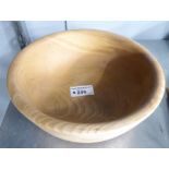 SCOTCH ELM TURNED WOOD BOWL BY THORNBER, WITH DANISH OIL FINISH, 8" DIAMETER