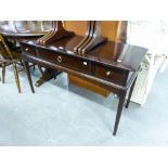 STAG MAHOGANY DRESSING TABLE WITH THREE FRIEZE DRAWERS, ON FOUR SQUARE TAPERING LEGS