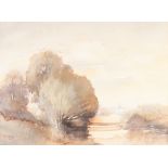 HARRY BATTY F.R.S.A. (Modern) WATERCOLOUR River landscape with distance church spire Signed and