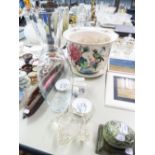 CERAMICS AND GLASS, MIXED LOT, to include: LARGE VASE, FLORAL PAINTED JARDINIERE AND STAND, FOUR